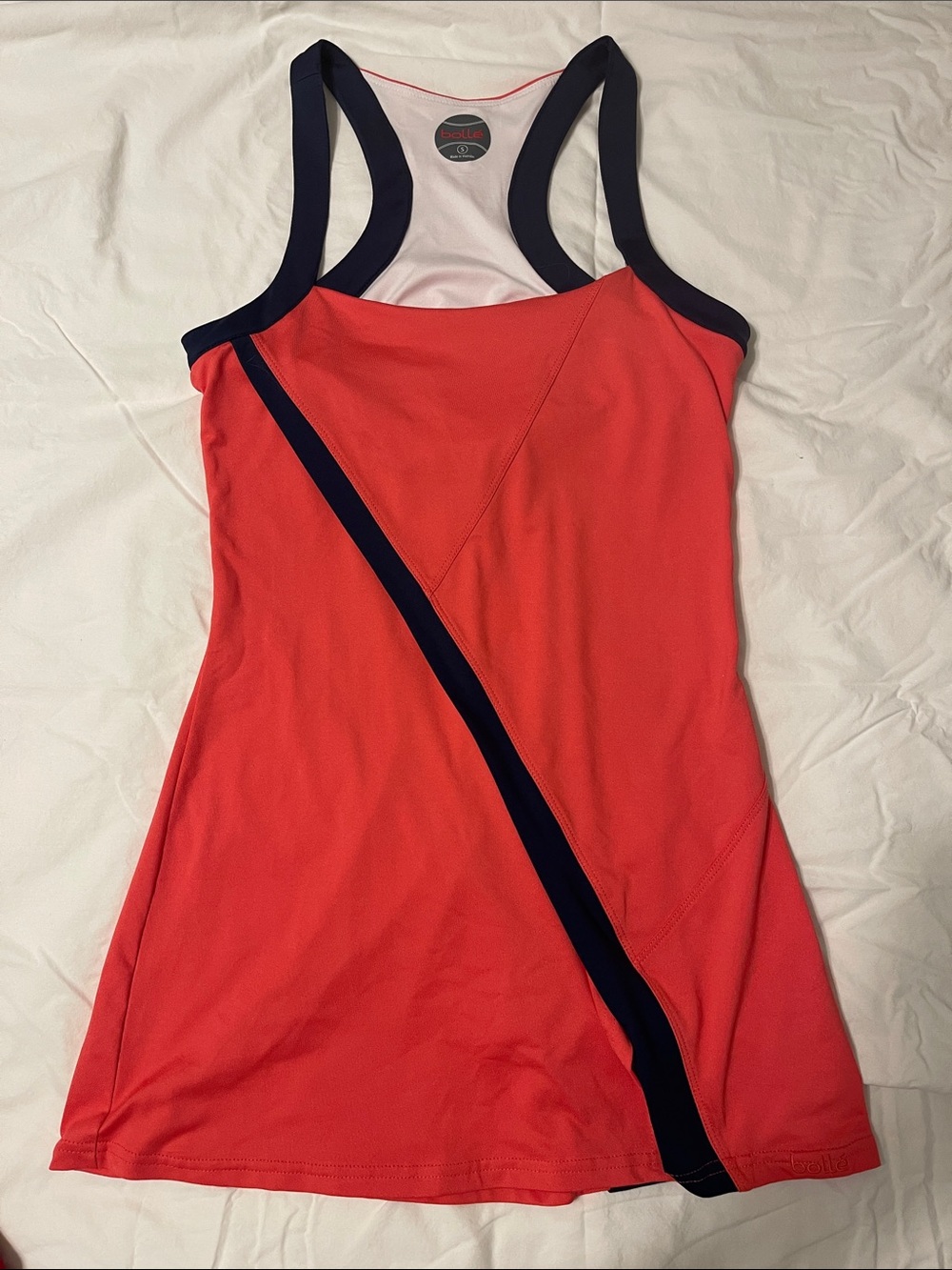 Bolle’ athletic dress.Coral dress with navy. No undershirts included.